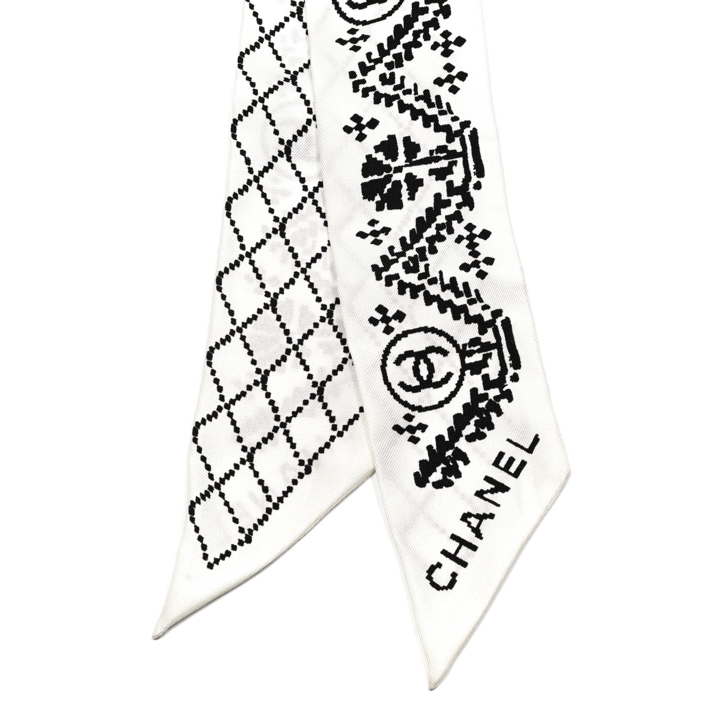 Chanel Silk Twill CC Bandeau Scarf White Black 2 of 5