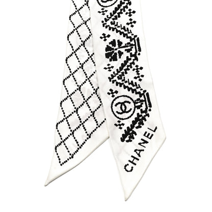 Chanel Silk Twill CC Bandeau Scarf White Black 2 of 5