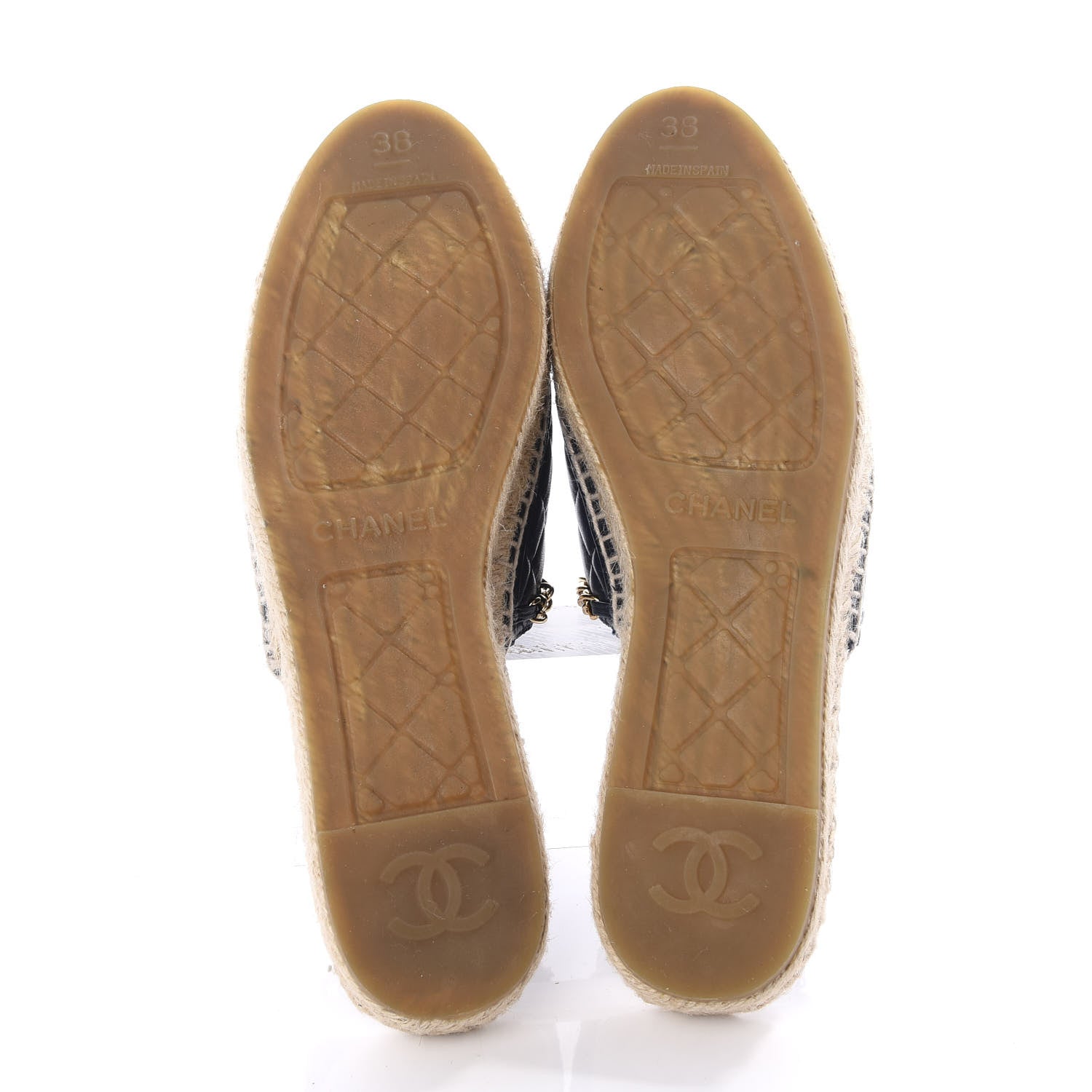 Chanel Lambskin Quilted CC Chain Espadrille Mules 38 Black Navy 6 of 10