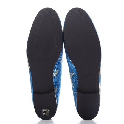 Gucci Lurex Calfskin Starry Sky Womens Jordaan Loafers 40.5 Bluette Silver 6 of 11