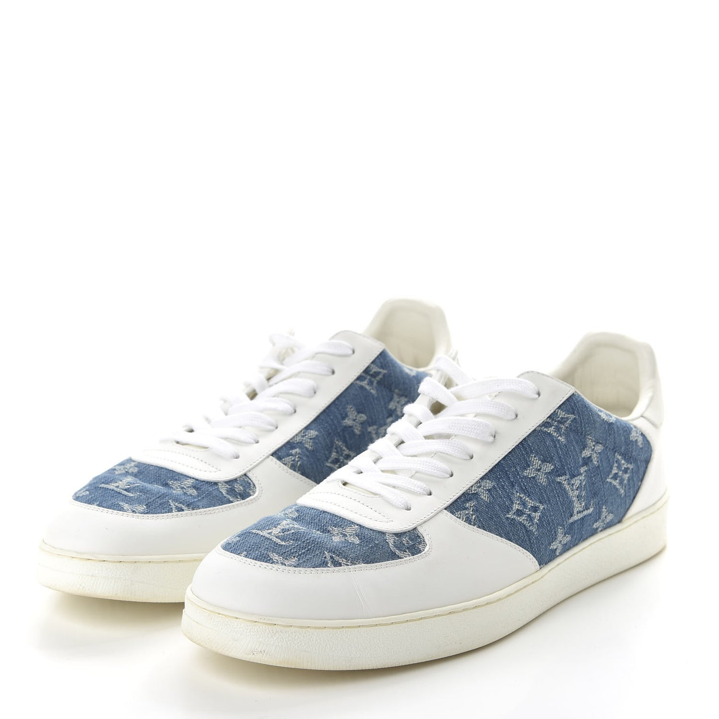 Calfskin Monogram Denim Rivoli Sneakers 11 White