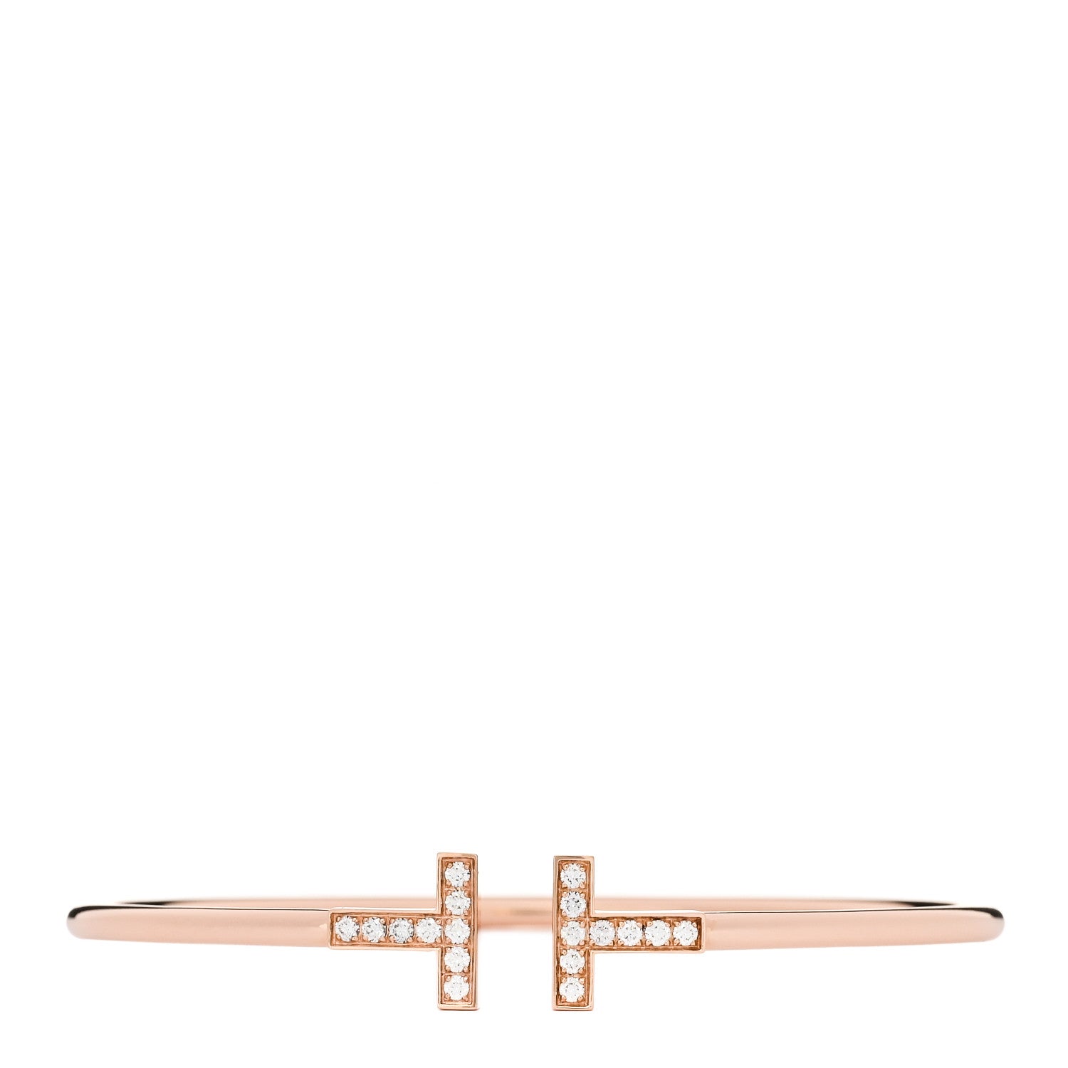 Tiffany 18K Rose Gold Diamond T Wire Bracelet 1 of 4