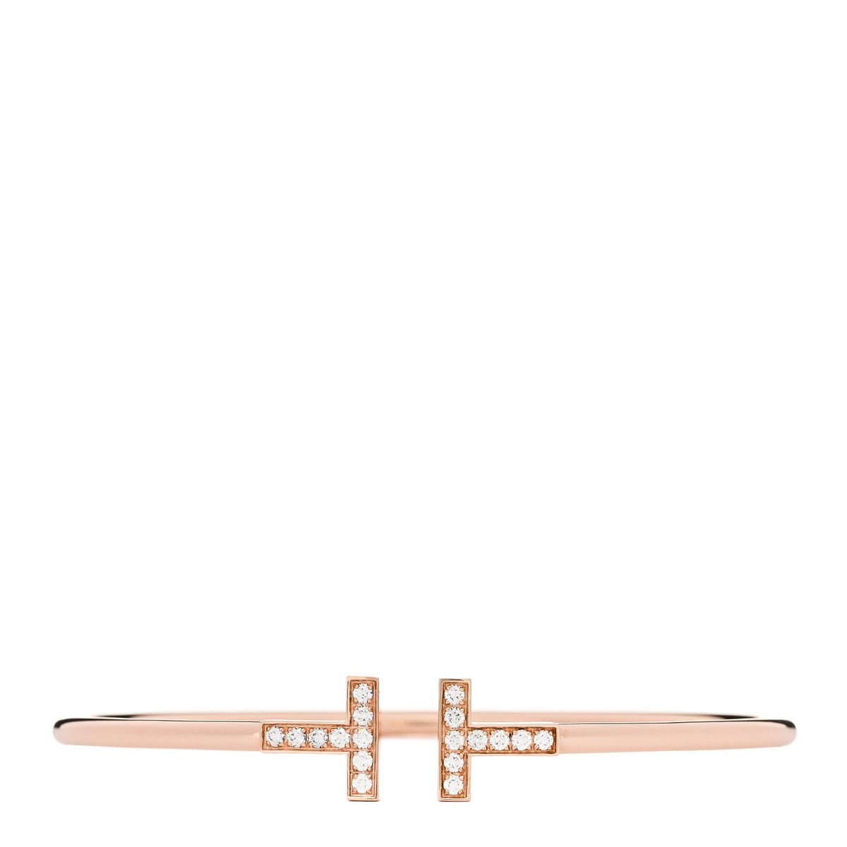 Tiffany 18K Rose Gold Diamond T Wire Bracelet 1 of 4