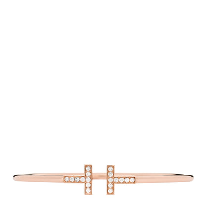 Tiffany 18K Rose Gold Diamond T Wire Bracelet 1 of 4