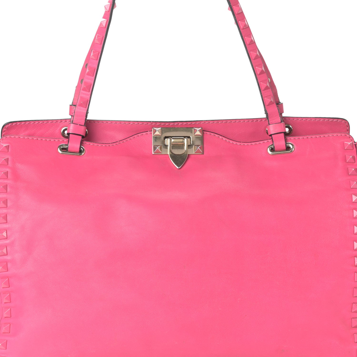 Valentino Garavani Vitello Monochrome Medium Rockstud Tote Pop Fuxia 8 of 10