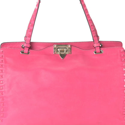 Valentino Garavani Vitello Monochrome Medium Rockstud Tote Pop Fuxia 8 of 10