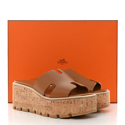 Hermes Calfskin Cork Eze 30 Sandals 37 Marron Glaise 9 of 9
