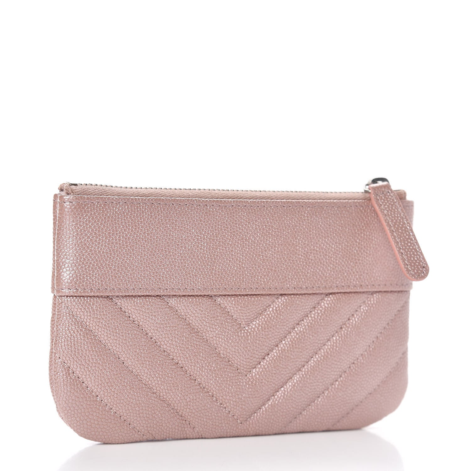 Chanel Metallic Caviar Chevron Quilted Small Vintage Mademoiselle Cosmetic Case Pink 3 of 8