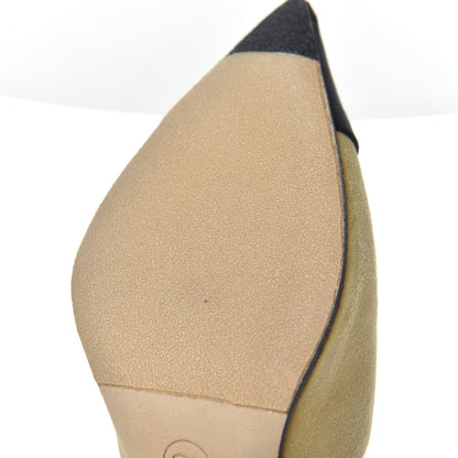 Chanel Suede Grosgrain Cap Toe Snake Pearl Mule 37.5 Beige Black 13 of 14
