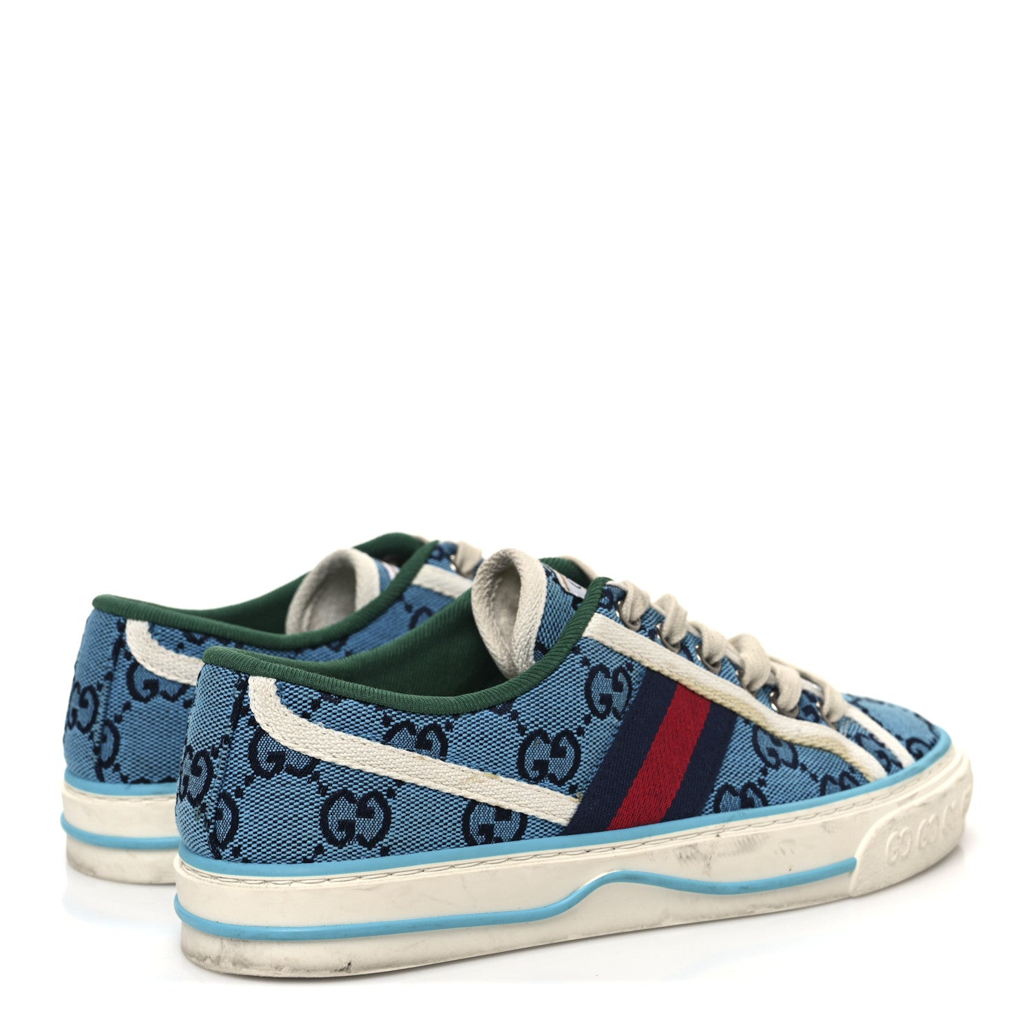 Gucci GG Monogram Multicolor Web Womens 1977 Tennis Sneakers 35 Light Blue Mystic White 5 of 10