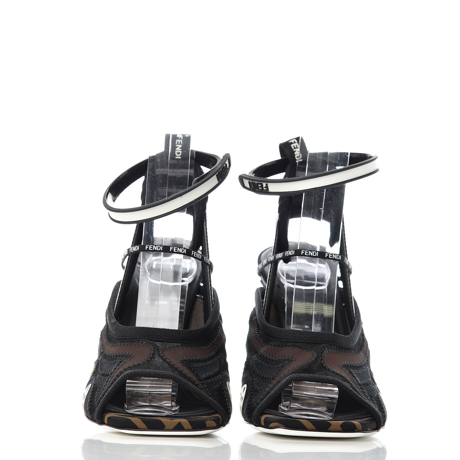Fendi Technical Mesh FF FFreedom Patchwork 105 Peep Toe Sandals 38 Tobacco Black Asfalto 2 of 8