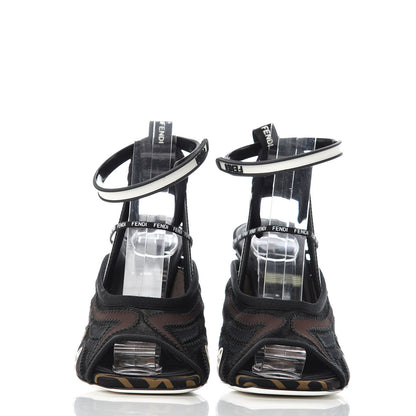 Fendi Technical Mesh FF FFreedom Patchwork 105 Peep Toe Sandals 38 Tobacco Black Asfalto 2 of 8