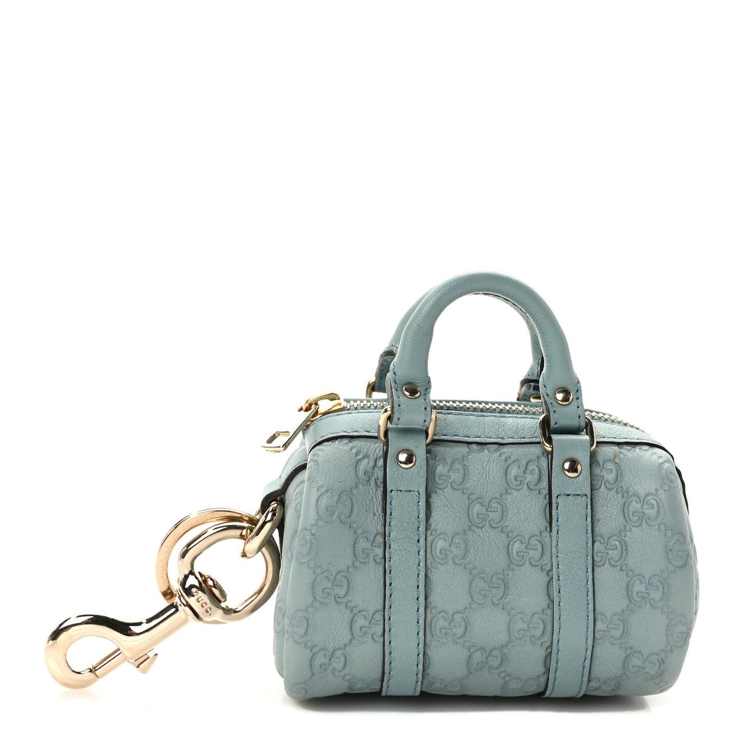 Monogram GG Mini Boston Coin Purse Key Chain Ring Light Blue