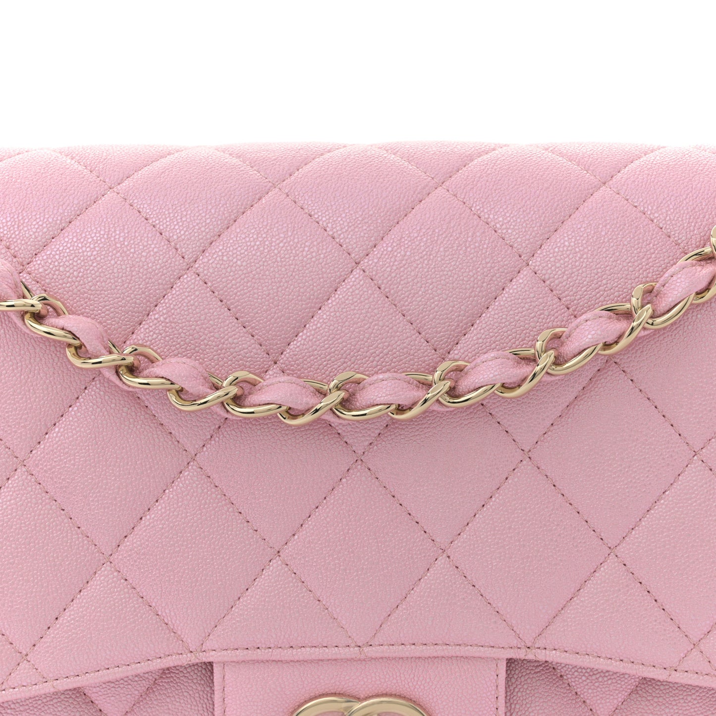 Iridescent Caviar Quilted Jumbo Double Flap Rose Pink