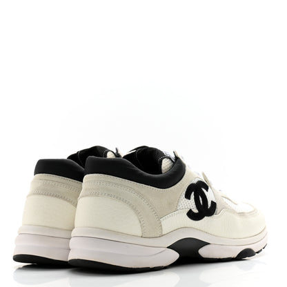Chanel Mesh Suede Calfskin Grained Calfskin Womens CC Sneakers 39 White Black 4 of 11