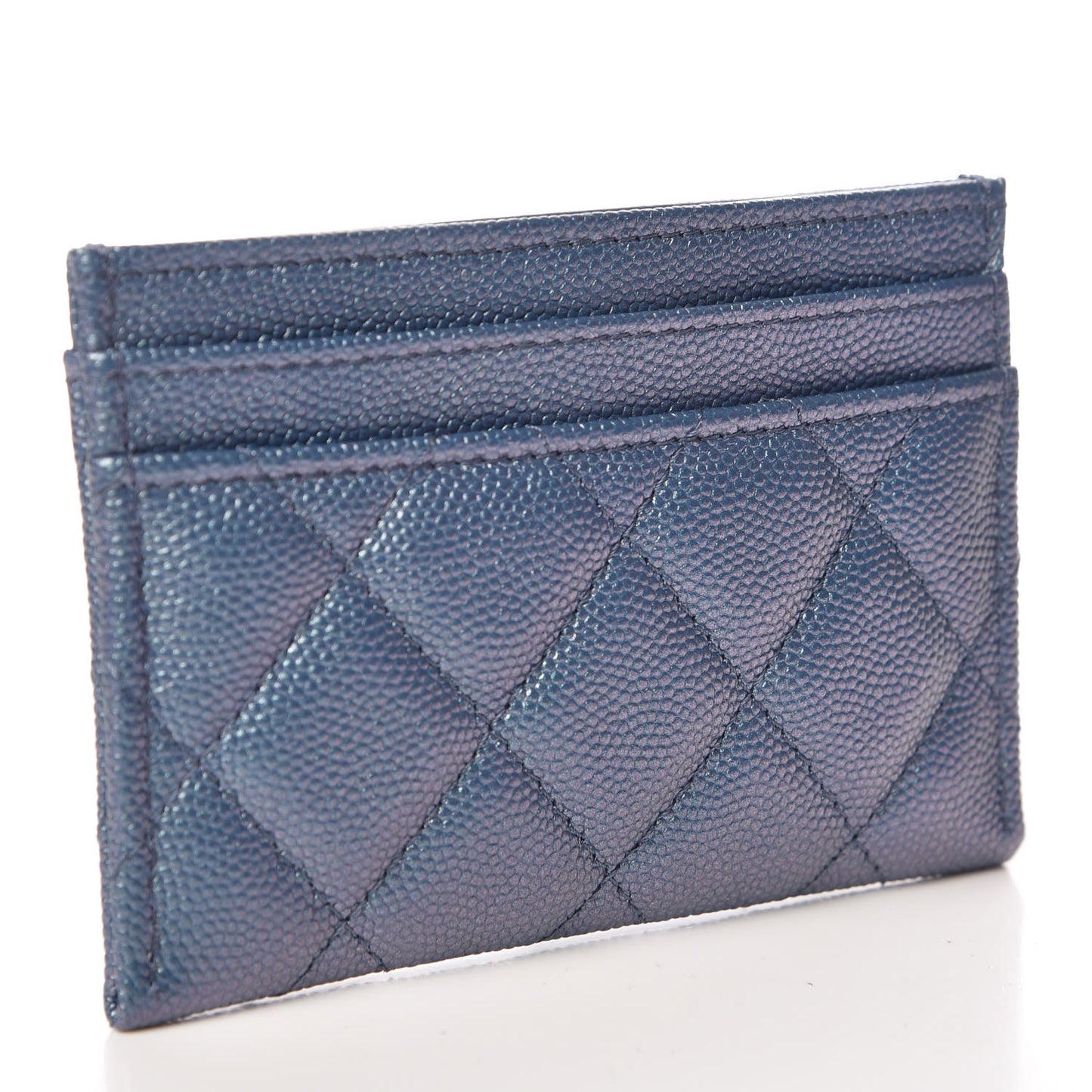 Iridescent Caviar Quilted Card Holder Dark Blue