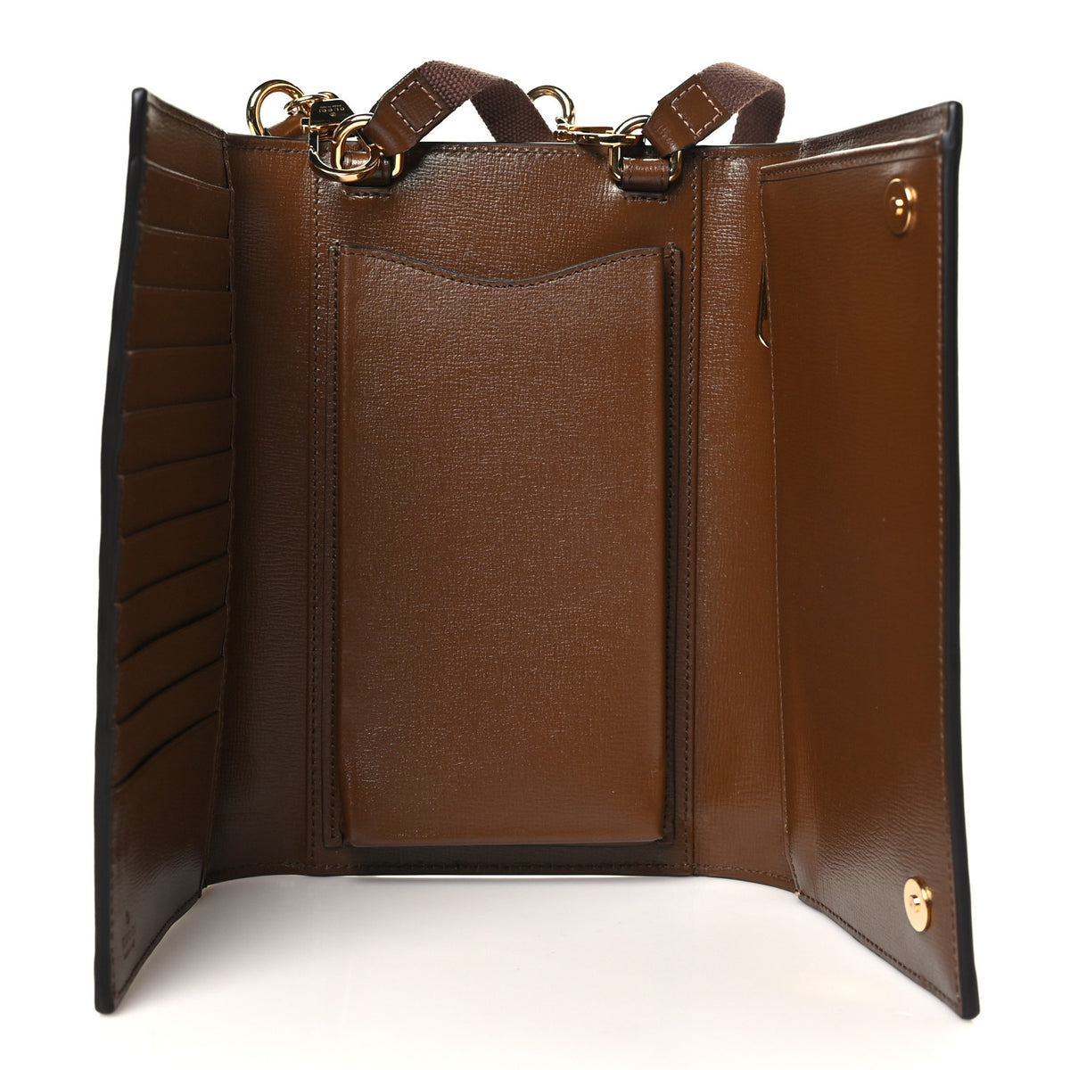 Gucci Supreme Monogram Textured Calfskin Retro Interlocking G Medium Wallet On Strap Beige Ebony Brown Sugar 5 of 10