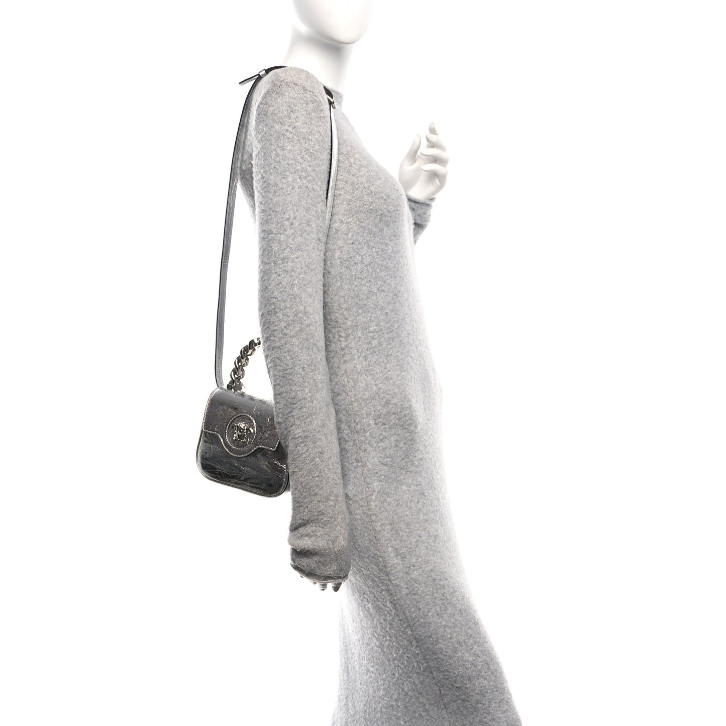 Metallic Crackled Lambskin Mini La Medusa Silver