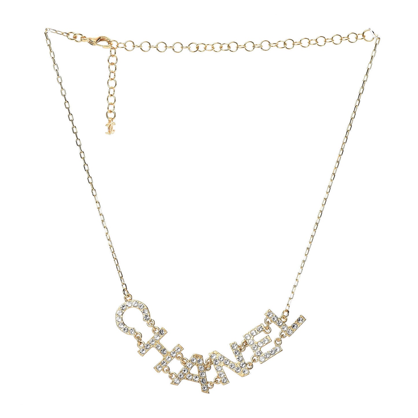 Metal Crystal Logo Necklace Gold