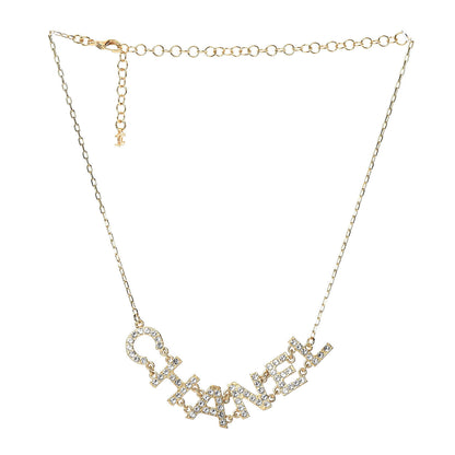 Chanel Metal Crystal Logo Necklace Gold 3 of 6