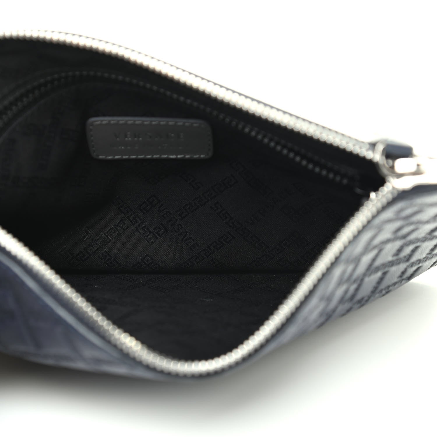 Versace Calfskin Greca Argyle Embossed Wristlet Pouch Navy 5 of 6