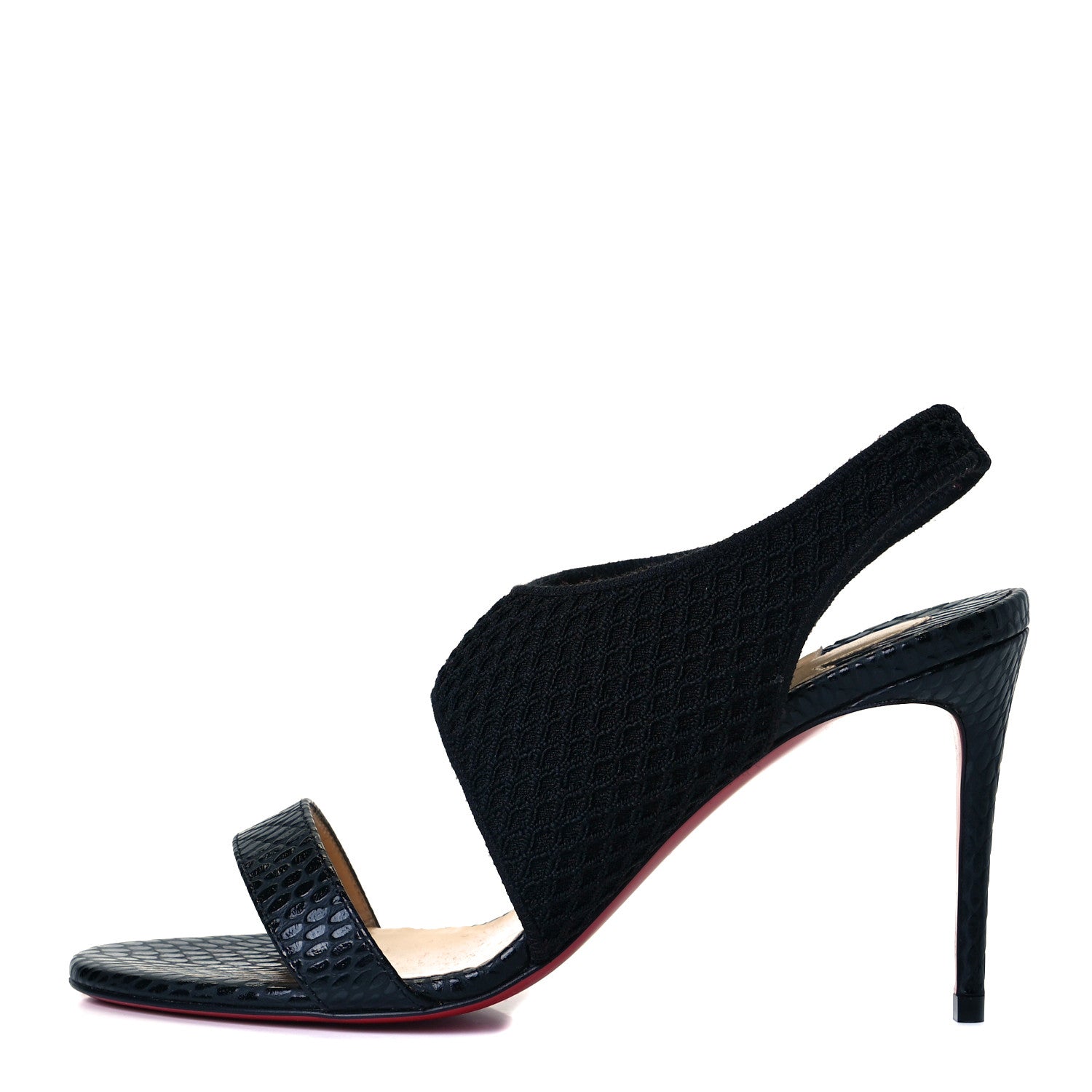 Christian Louboutin Calfskin Mesh Snakeskin Embossed Georgette 85 Sandals 37 Black 1 of 9