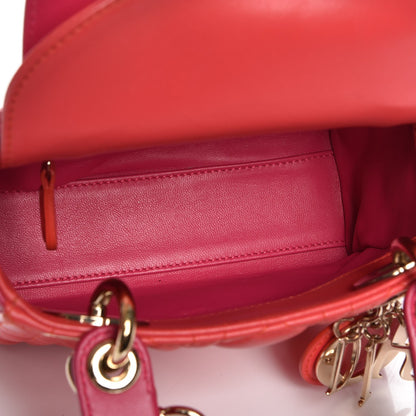 Christian Dior Lambskin Cannage Mini Bi-Color Lady Dior Orange Fuchsia 5 of 8