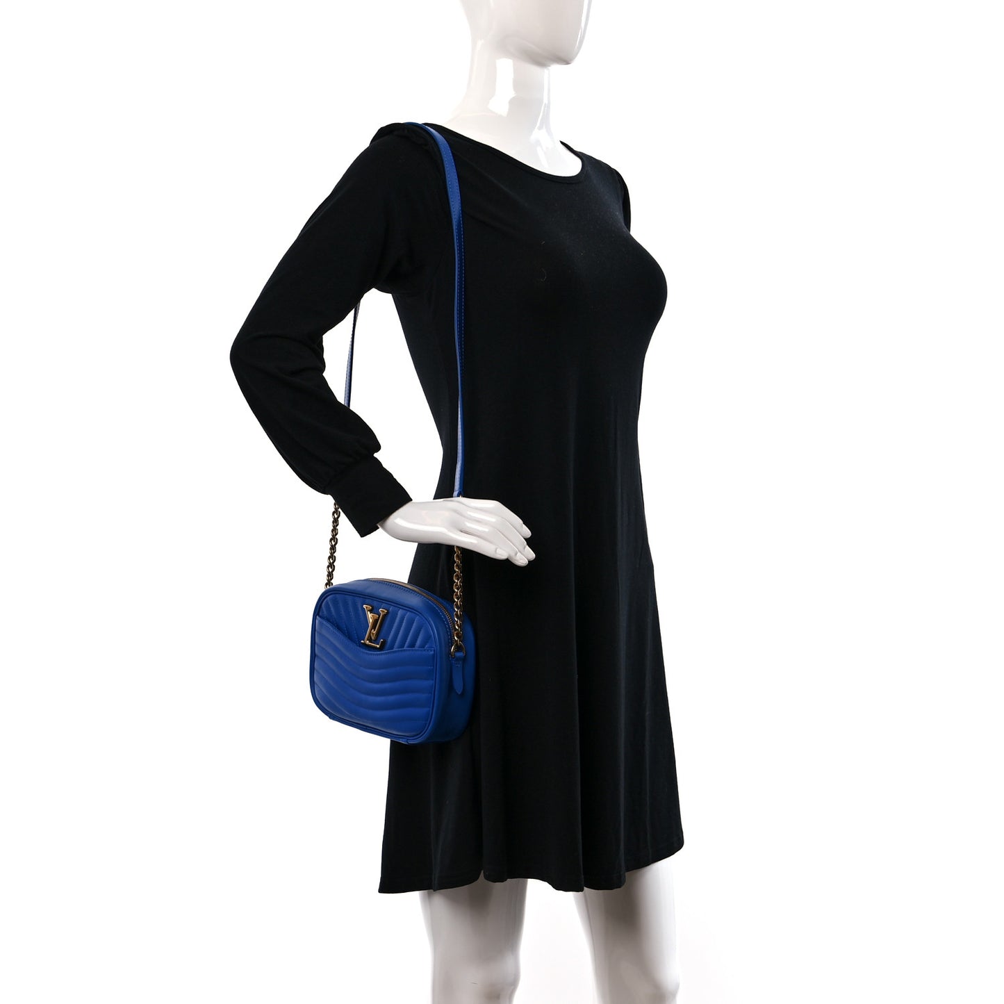 Calfskin New Wave Camera Bag Bleu Neon