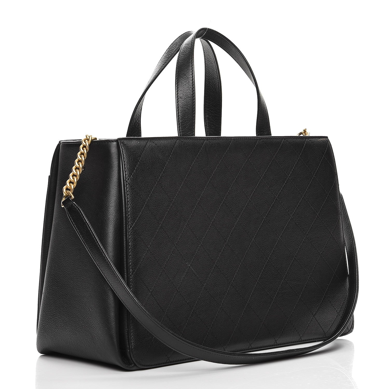 Chanel Calfskin Stitched Large Straight Lines Shopping Tote Black 3 of 13