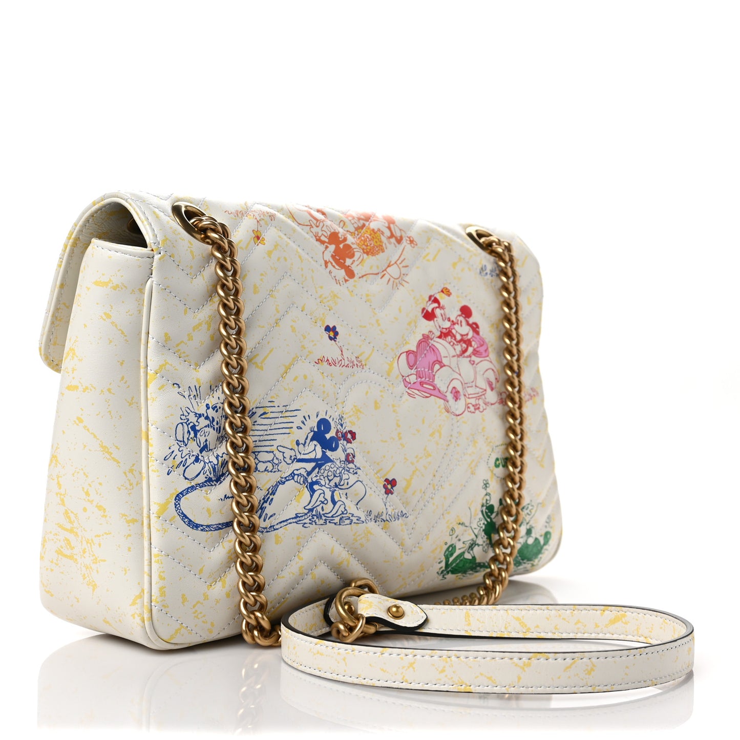 X DISNEY Calfskin Matelasse Mickey Minnie Mouse Medium GG Marmont Shoulder Bag Multicolor