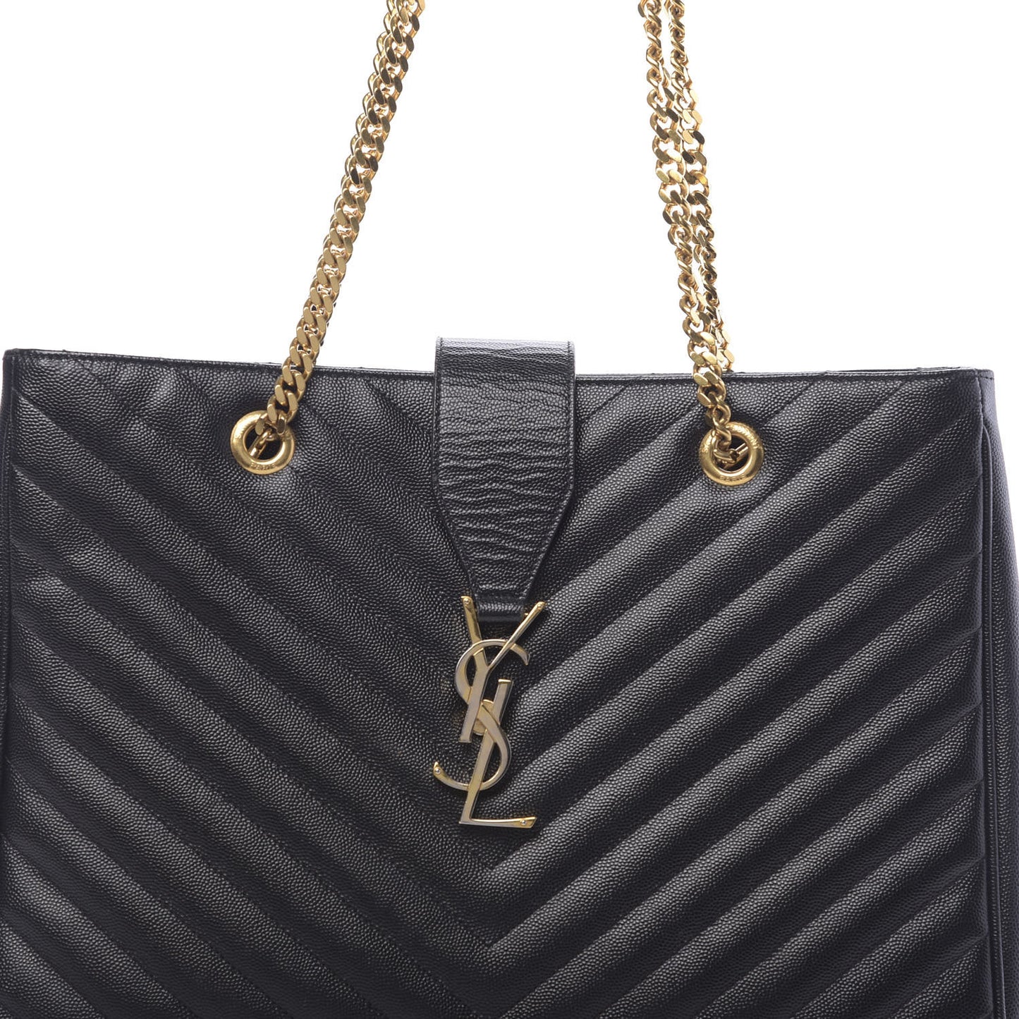 Grain De Poudre Matelasse Chevron Monogram Shopping Bag Black