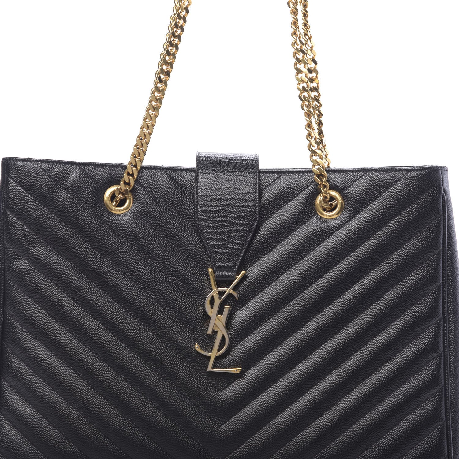 Saint Laurent Grain De Poudre Matelasse Chevron Monogram Shopping Bag Black 9 of 9