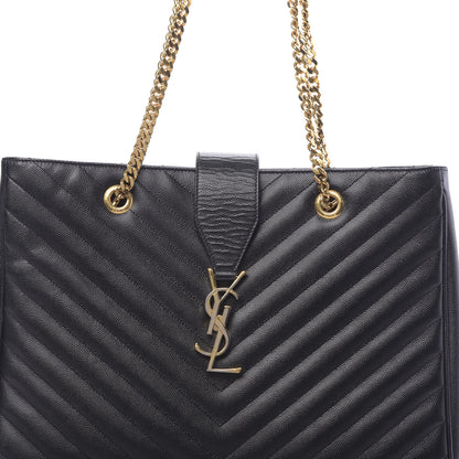 Saint Laurent Grain De Poudre Matelasse Chevron Monogram Shopping Bag Black 9 of 9