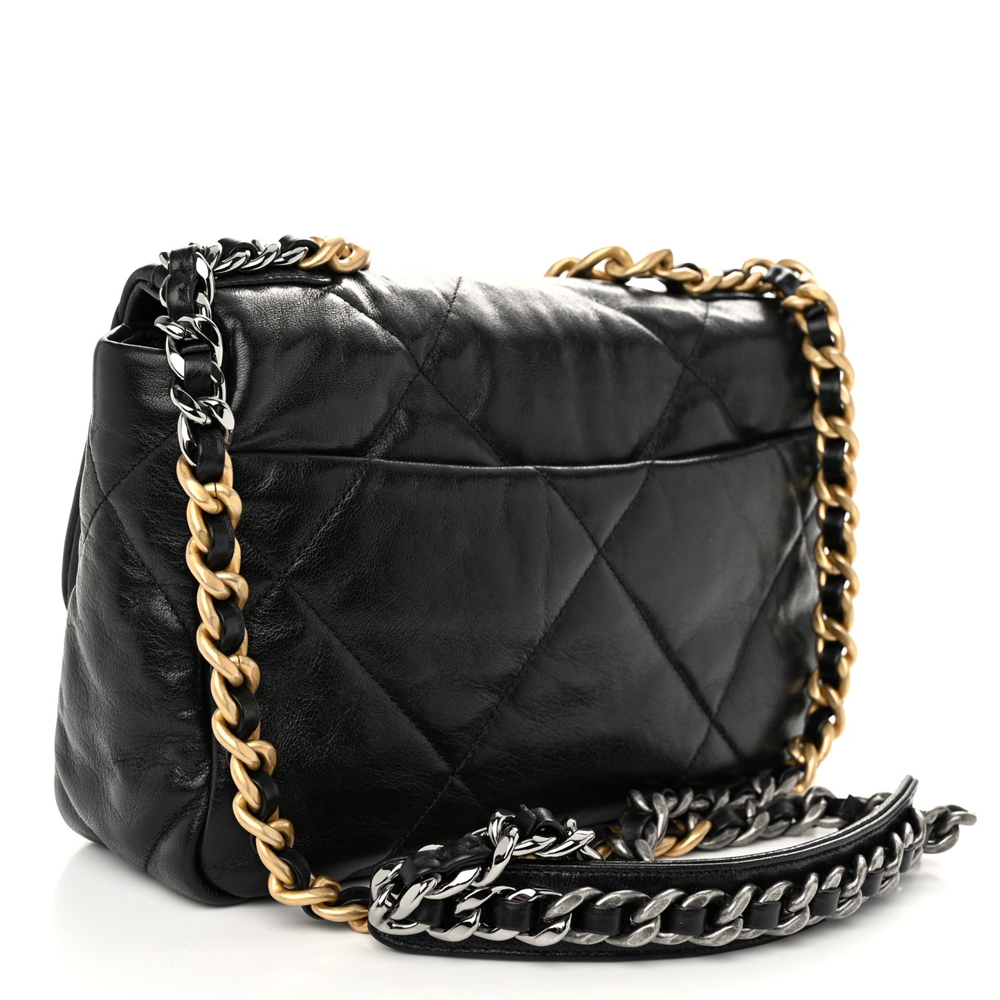 Shiny Goatskin Quilted Medium Chanel 19 Flap Black