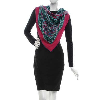 Hermes Cashmere Silk Chasse En Inde Shawl 140 Fuchsia Vert Marine 2 of 4