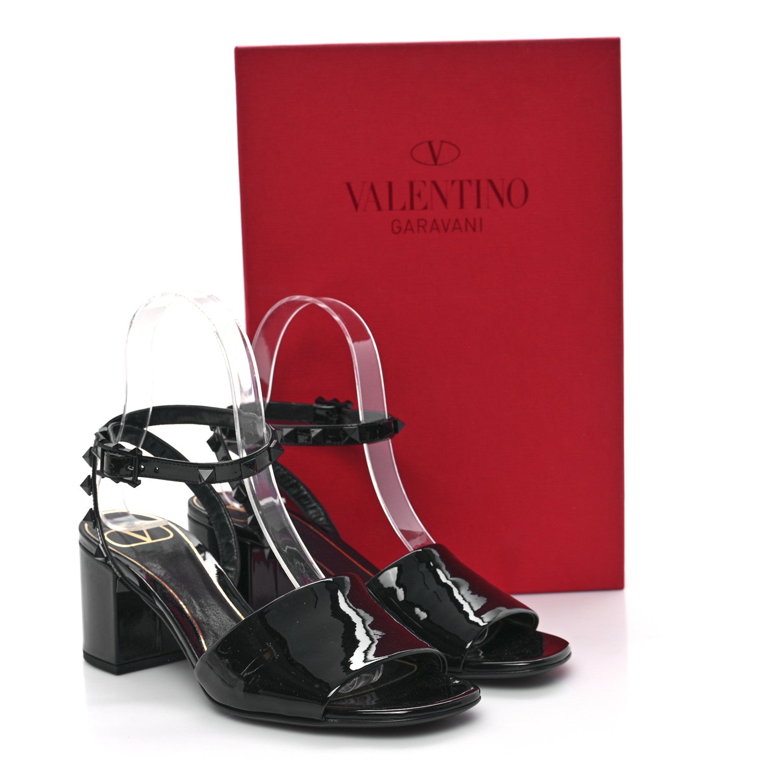 Valentino Garavani Patent Rockstud Block Ankle Strap 60mm Sandals 36.5 Black 10 of 10