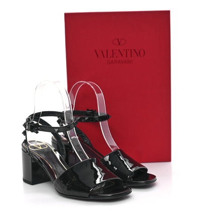 Valentino Garavani Patent Rockstud Block Ankle Strap 60mm Sandals 36.5 Black 10 of 10