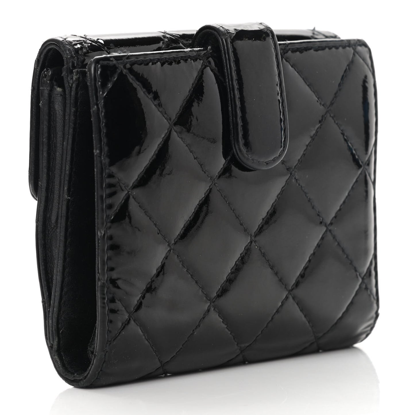 Patent Quilted Brilliant French Flap Wallet Black
