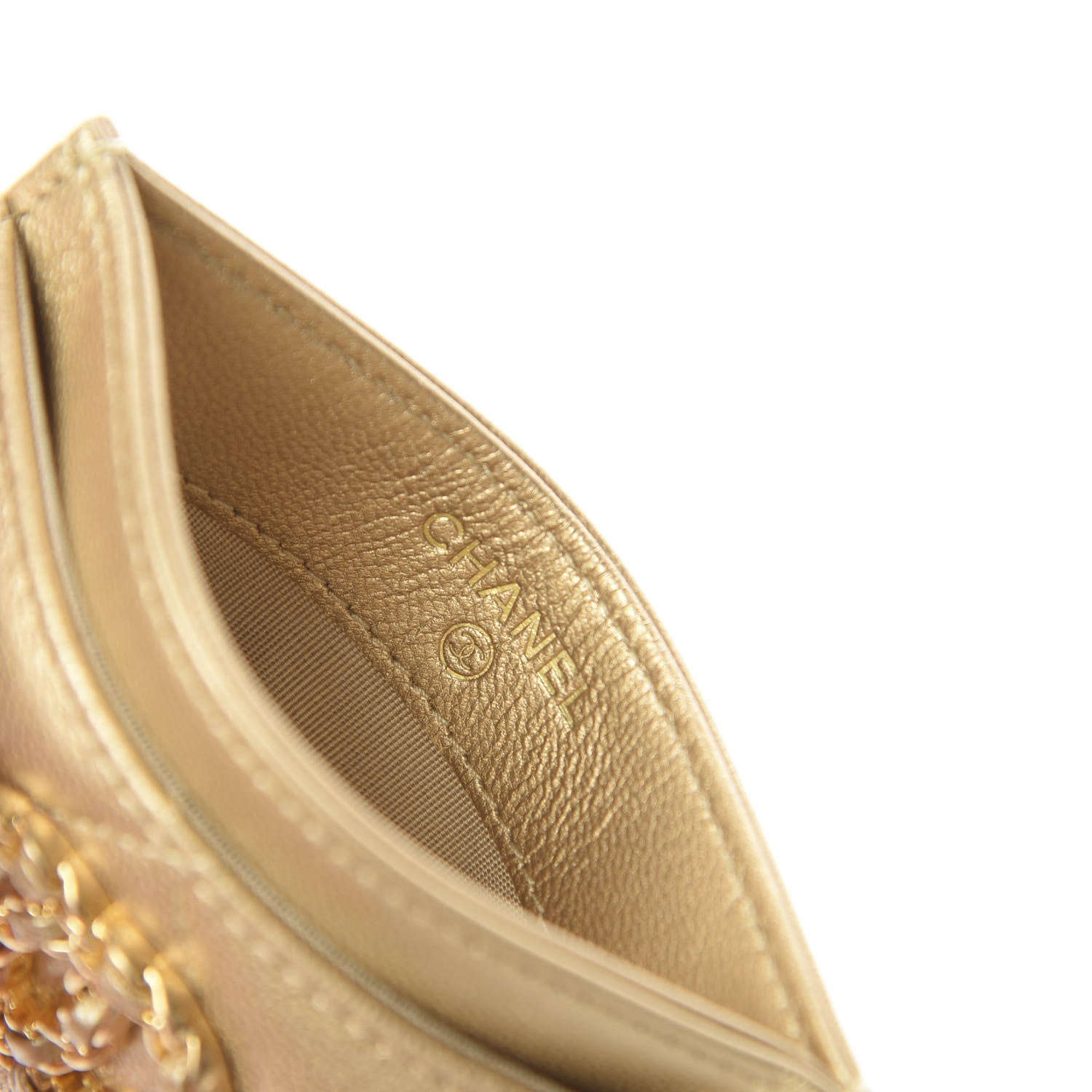 Chanel Metallic Goatskin Quilted Chanel 19 Card Holder Gold 5 of 7