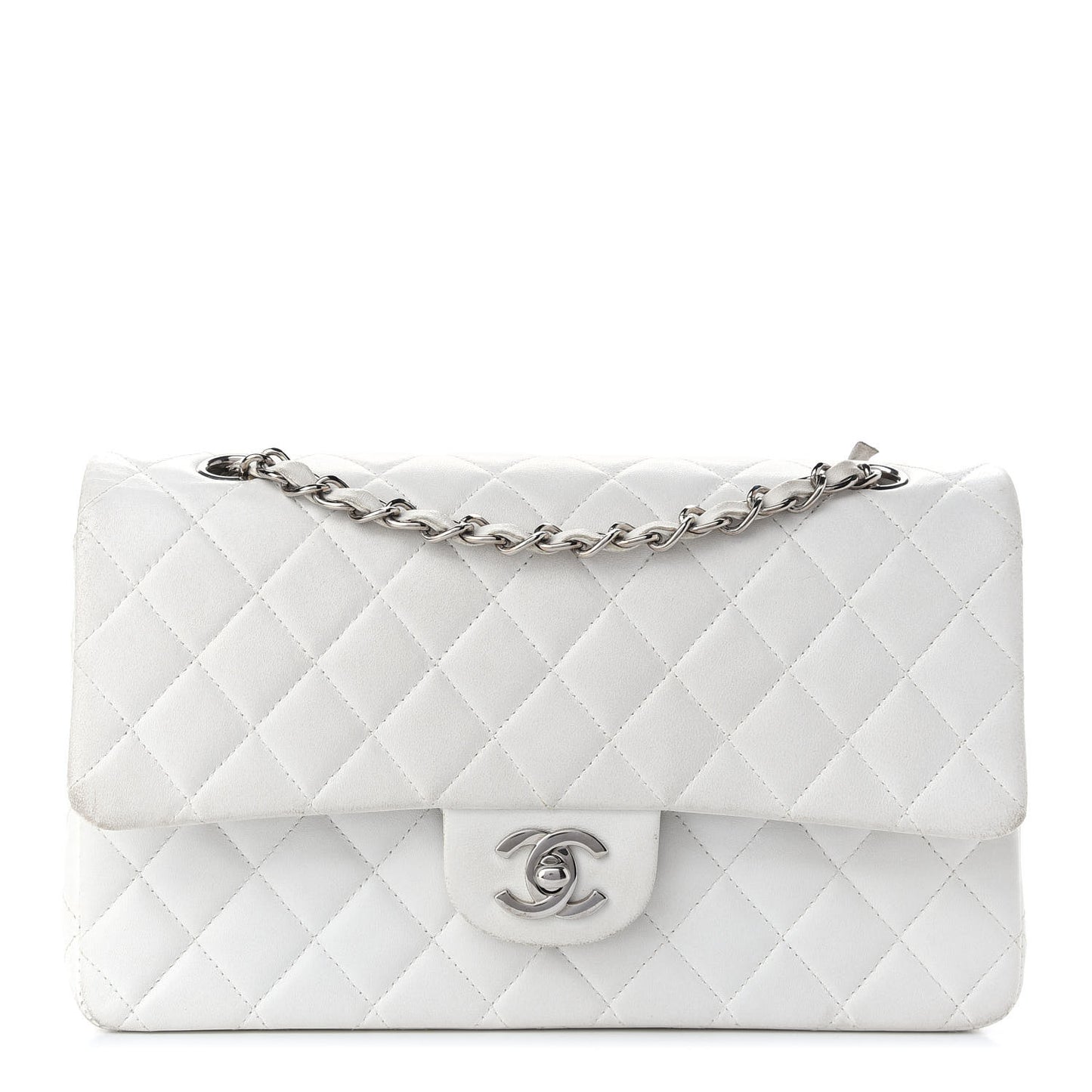 Lambskin Quilted Medium Double Flap White