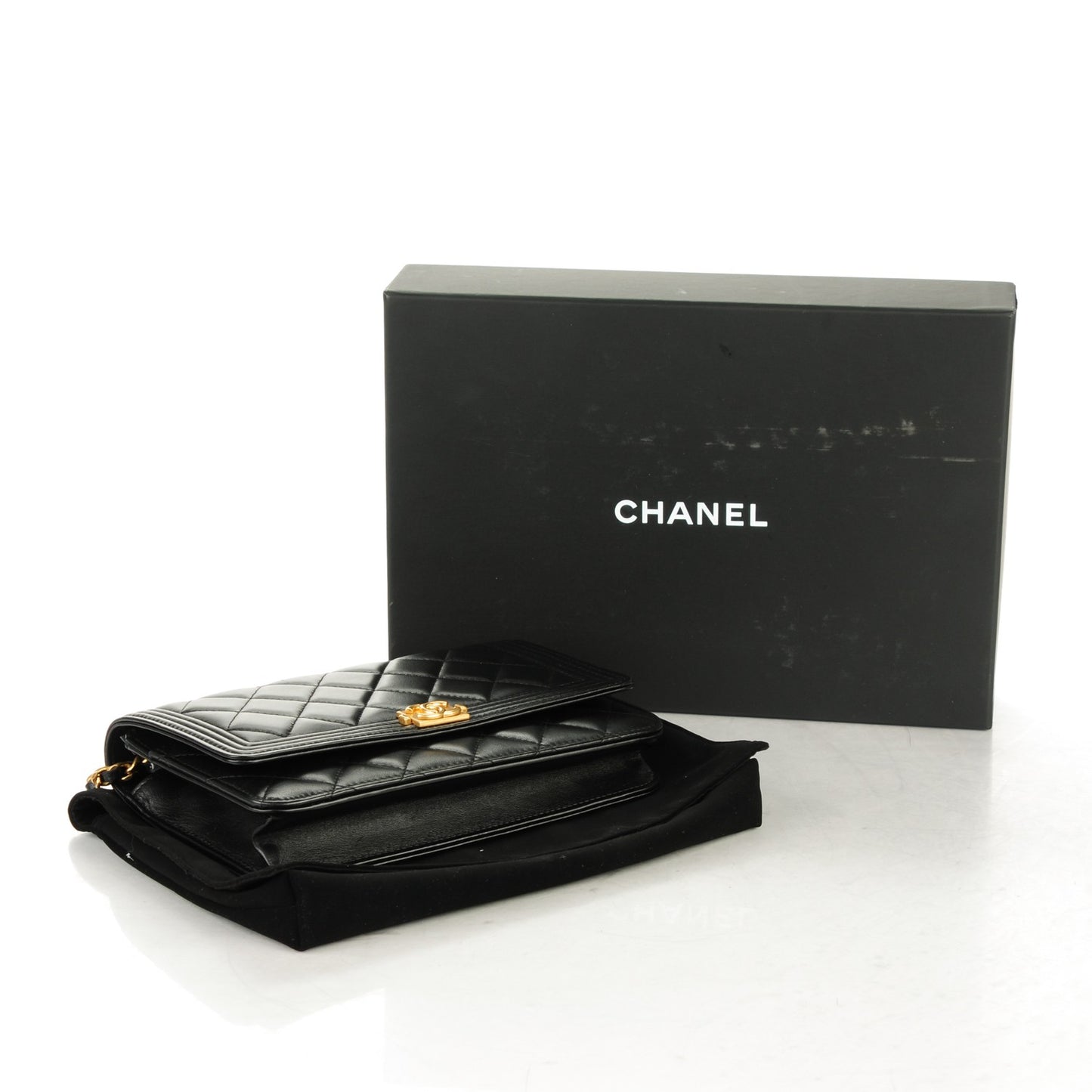 Lambskin Quilted Boy Wallet On Chain WOC Black