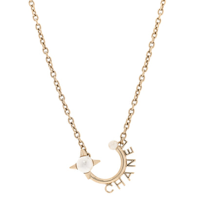 Chanel Pearl Logo Necklace Gold 1 of 6