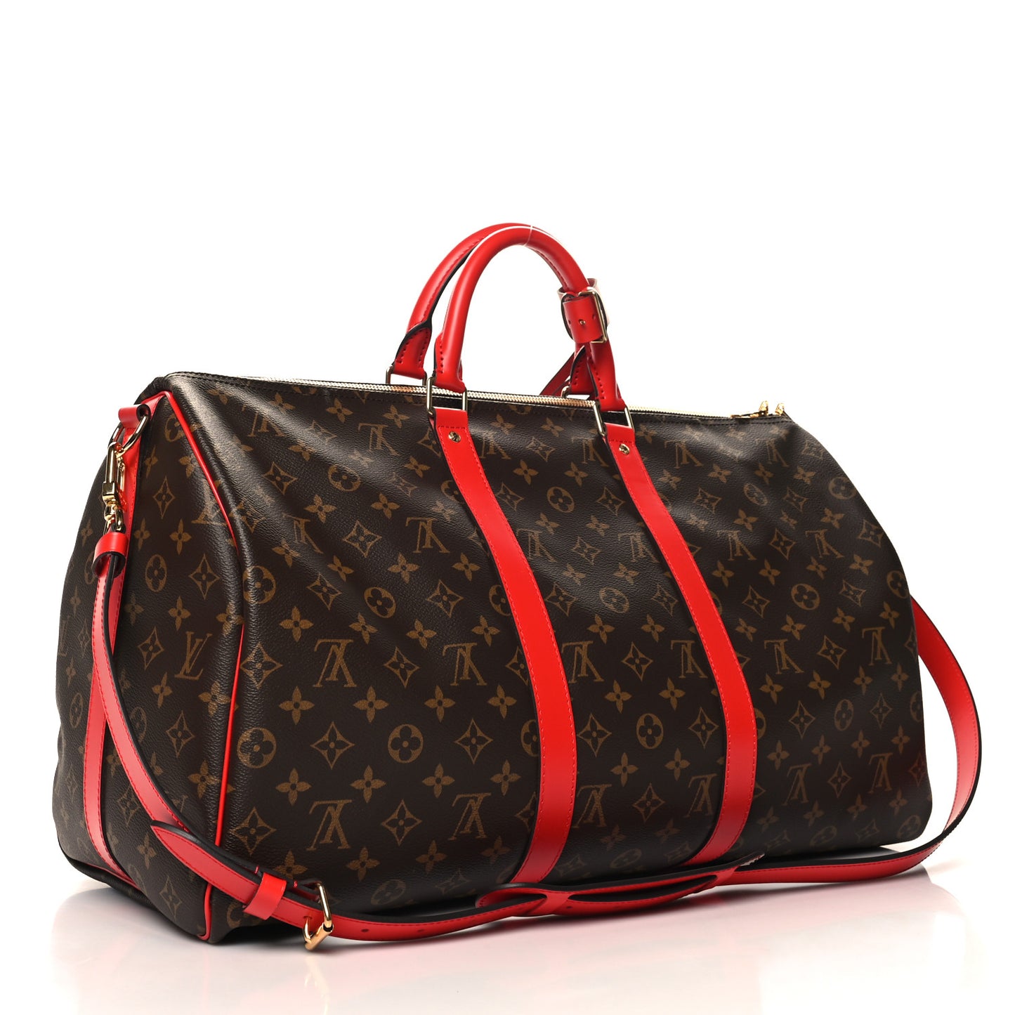 Calfskin Monogram Keepall Bandouliere 50 Coquelicot