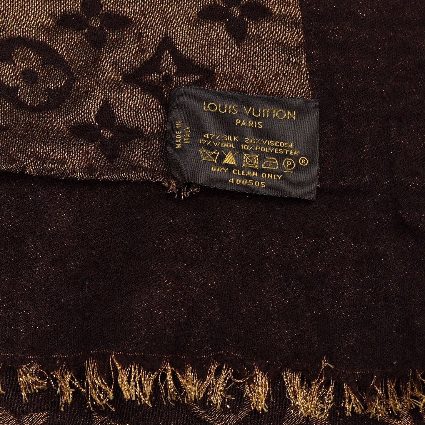 Silk Lurex Wool Monogram Shine Shawl Brown