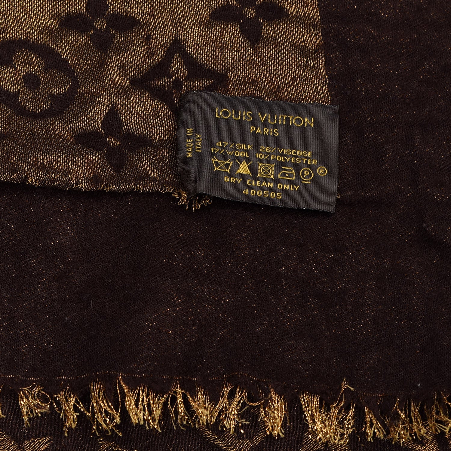 Louis Vuitton Silk Lurex Wool Monogram Shine Shawl Brown 2 of 3