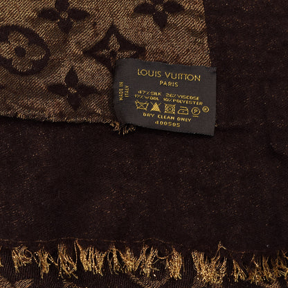 Louis Vuitton Silk Lurex Wool Monogram Shine Shawl Brown 2 of 3
