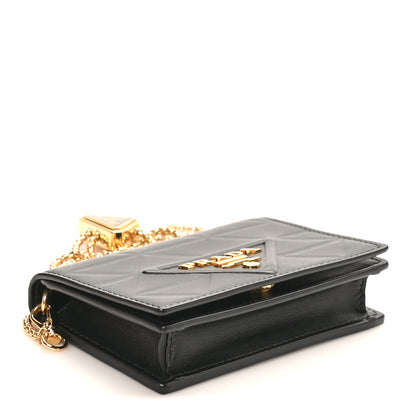 Prada Nappa Quilted Metal Patchwork Triangle Logo Card Holder With Strap Black 3 of 9
