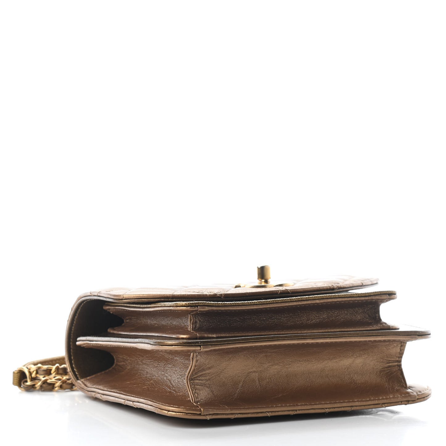 Metallic Lambskin Caviar Quilted Chain Handle Flap Bronze