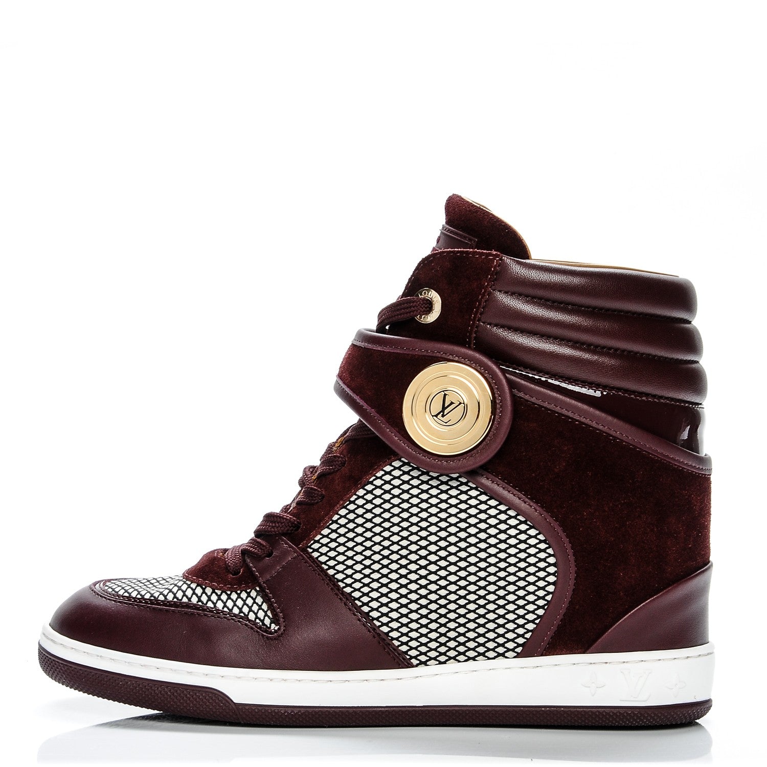 Louis Vuitton Calfskin Suede Postmark Wedge Sneakers 38 Bordeaux 1 of 6