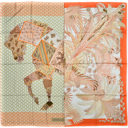 Hermes Silk Cheval Phoenix Scarf 140 Beige Orange Kaki 1 of 10